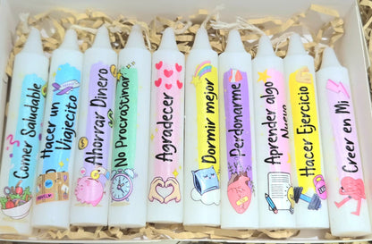 Caja de 10 Velitas Personalizadas para Noche de Velitas | Day of the Little Candles