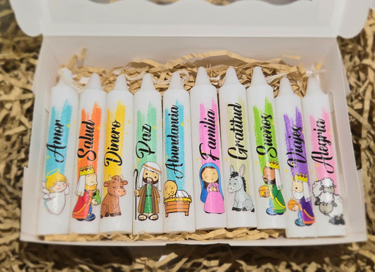 Caja de 10 Velitas Personalizadas para Noche de Velitas | Day of the Little Candles