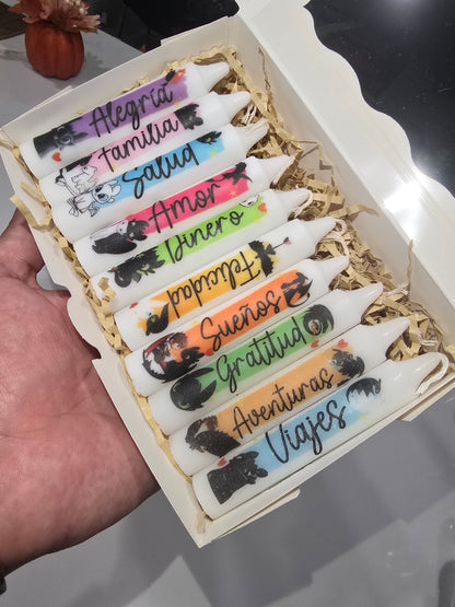 Caja de 10 Velitas Personalizadas para Noche de Velitas | Day of the Little Candles